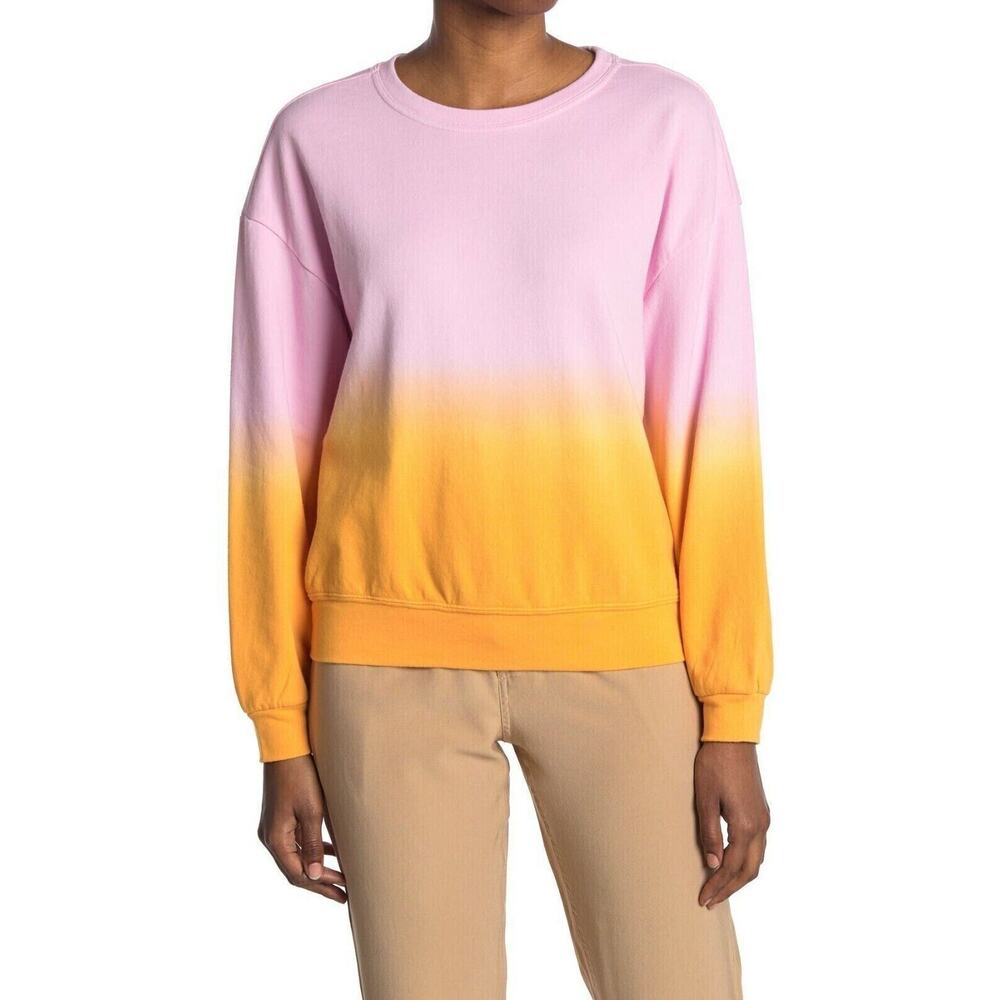 Elodie Women's Dip Dye Crew Neck Long Sleeve Sweatshirt In Pink Orange Medium